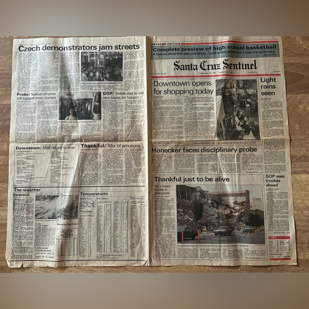 Nov 24 1989 Santa Cruz Sentinel Newspaper  - Local & Opinion Sections